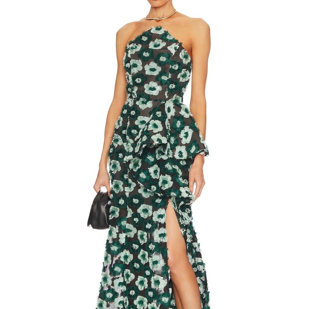 Elliatt Asymmetrical Floral Dress - Green and Black